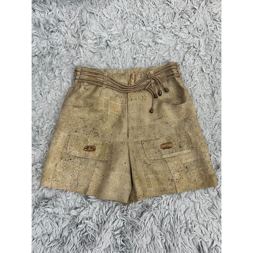 Vera Cristina 100% silk shorts women 6 brown khaki leopard pockets high waist